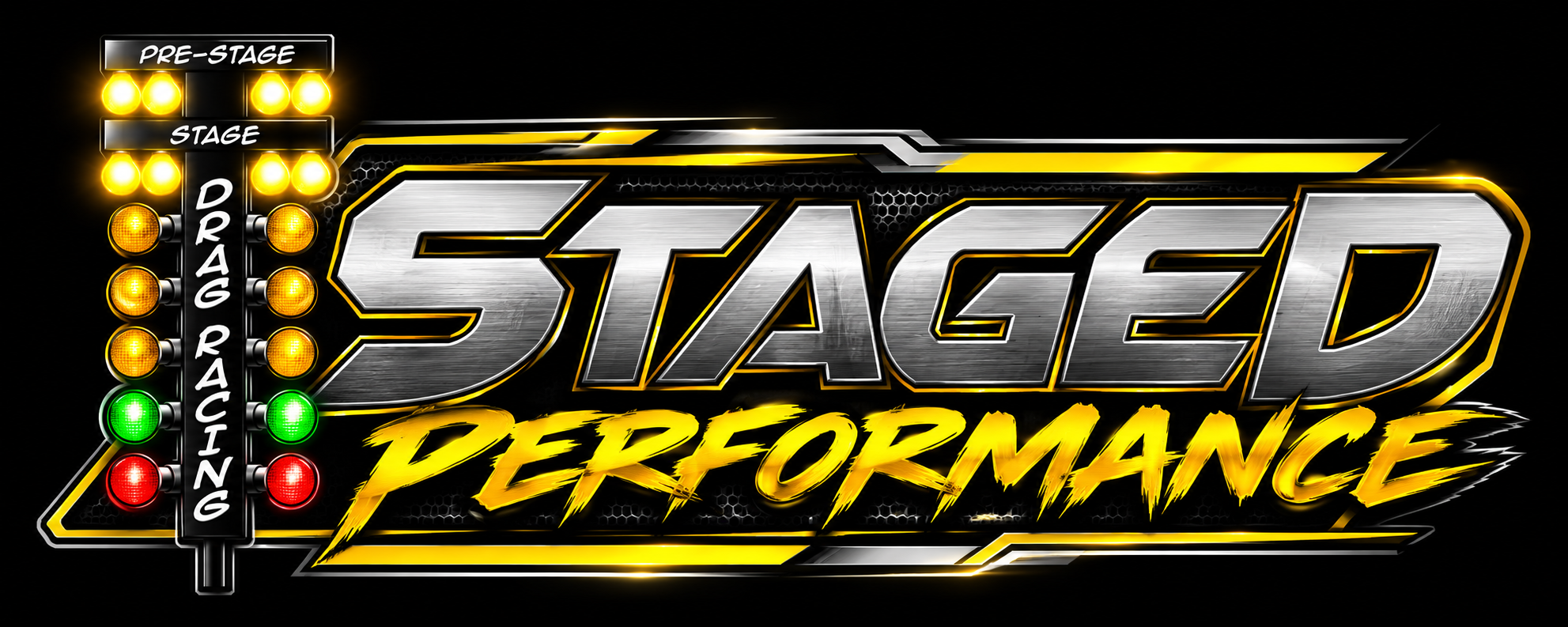 STAGED Performance logo with drag racing Christmas tree